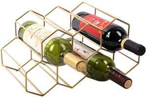 Modern Contemporary Rustic Minimalist Gold Color Free Standing Sturdy 9 Bottle Countertop Table Top Wine Rack Wine Holder Wine Storage with No Assembly Required