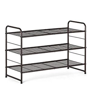 AULEDIO 3-Tier Shoe Rack, Stackable and Adjustable Multi-Function Wire Grid Shoe Organizer Storage, Extra Large Capacity, Space Saving, Fits Boots, High Heels, Slippers and More (Bronze)