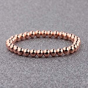 Panwa Jewelry Couples Men Woman 6mm Rose Gold Plated Copper Beads Stretch Bracelets Jewelry