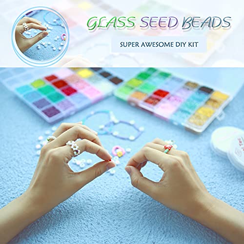 GREENTIME 3MM Bracelet Beads Kit for Jewelry Making, 35000pcs Seed Beads Small Glass Beads 8/0 Rainbow Beads Set with Letter Beads Elastic String Charms and Rings for Christmas Gift (48 Colors) | The Storepaperoomates Retail Market - Fast Affordable Shopping