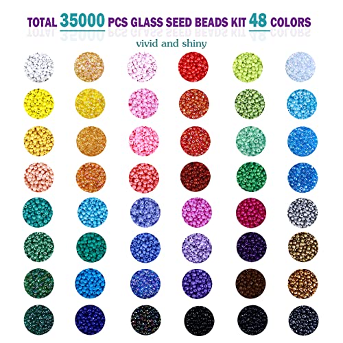GREENTIME 3MM Bracelet Beads Kit for Jewelry Making, 35000pcs Seed Beads Small Glass Beads 8/0 Rainbow Beads Set with Letter Beads Elastic String Charms and Rings for Christmas Gift (48 Colors) | The Storepaperoomates Retail Market - Fast Affordable Shopping