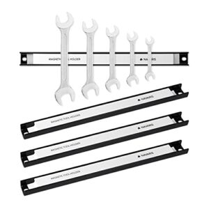 Navaris Set of 4 Magnetic Tool Holder Rack – 12 Inch Heavy Duty Garage Wall Holder Strip for Tools – Tool Bar with Magnet for Screwdriver, Wrench