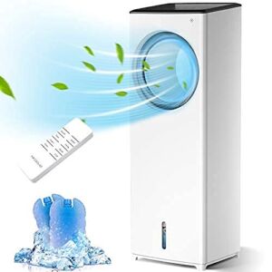 Evaporative Air Cooler, 3-IN-1 Portable Air Conditioner Personal Bladeless Tower Fan/AC Cooling & Humidification, 3 Wind Speeds, 3 Modes, 40° Oscillation,4-8H Timer Air Cooler For Room Home Office