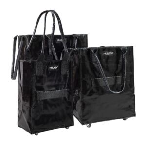 HULKEN – (Medium, Black Reusable Grocery Bag On Wheels, Shopping Trolley, Lightweight, Carries Up To 66 lb, Folds Flat, Unbreakable Handles