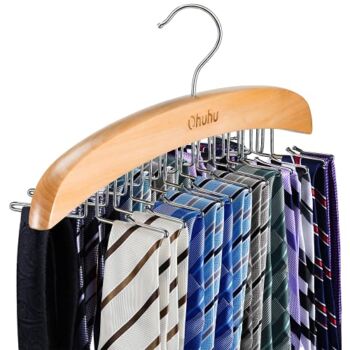 Tie Rack, Ohuhu 24 Hook Holder Tie Hanger Organizer for Closet Wooden Belt Storage Rack for Men Ties Belts Scarves Accessories | The Storepaperoomates Retail Market - Fast Affordable Shopping