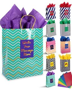 PURPLE LADYBUG 10 Premium Large Gift Bags for Presents with Handles – Unique Gift Bags Large Size with 5 Designs – Assorted Gift Bags Bulk – Great Birthday Gift Bag, Large Christmas Gift Bags, & More