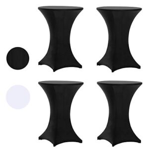 Tina 4 Pack 32×43 Inch Highboy Spandex Cocktail Table Cover Black, Fitted Stretch Cocktail Tablecloth for Round Tables (4PC 32X43 Black)
