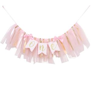 Highchair Banner 1st Birthday Girl – Tulle And Ribbon Banner For First Birthday, Cake Smash Photo Prop, Party Supplies . (Pink)