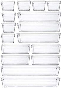 Grace Store 16Pcs Clear Drawer Organizer Plastic Desk Drawer Organizer Tray for Makeup, Kitchen Utensils, Jewelries, and Gadgets