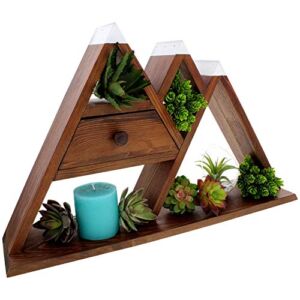 Rustic Curiosities Large Mountain Shelf – 20X12X4.5 Inch Shelf for Crystal Display, Succulents, Plants, Essential Oils, Includes Pull Out Drawer, Extra Wide Base Crystal Holder (Brown)
