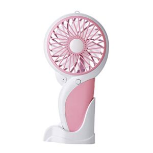Blitzbuys – Mini Handheld Fan with Night Light. Personal Portable Desk/Table Fan with USB Rechargeable Battery. 3 Speed Cooling Electric Fan for Office Outdoor Household (Lanyard Included) (Pink)