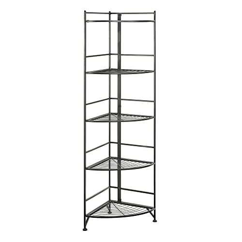 Convenience Concepts Xtra Storage 5 Tier Folding Metal Corner Shelf, Black | The Storepaperoomates Retail Market - Fast Affordable Shopping