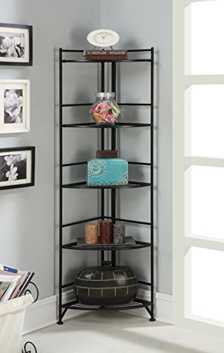 Convenience Concepts Xtra Storage 5 Tier Folding Metal Corner Shelf, Black | The Storepaperoomates Retail Market - Fast Affordable Shopping