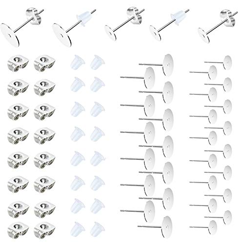 450PCS Earring Posts Stainless Steel Flat Pad,Hypoallergenic Stud Earrings with Butterfly and Rubber Bullet Earring Backs for Jewelry DIY Making Findings (Silver) (Silver) | The Storepaperoomates Retail Market - Fast Affordable Shopping