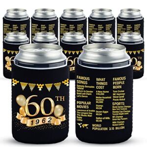 60th Birthday Can Cooler Sleeves Pack of 12-1962 Sign -60th Anniversary Decorations – Dirty 60th Birthday Party Supplies – Black and Gold Sixtieth Birthday Cup Coolers