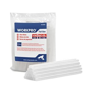WORKPRO Full Size Hot Glue Sticks, 100-pack, 0.43×8 Inches, Compatible with Most Glue Guns, Multipurpose for DIY Art Craft General Repairs, Christmas Decoration and Gluing Projects