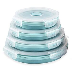 CARTINTS Silicone Collapsible Food Storage Containers-Prep/Storage Bowls with Lids – Set of 4 Round Silicone Lunch Containers – Microwave and Freezer Food Containers (Blue)