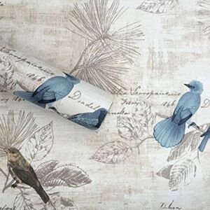 HOYOYO Self-Adhesive Shelf Liners Paper, Removable Self Adhesive Shelf Liner Dresser Drawer Wall Stickers Home Decoration, Blue Birds 17.8 x 118 Inches