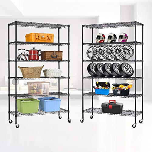 6 Tier Wire Shelving Unit Metal Industrial Shelving Garage Storage Shelving W/ Wheel, Black Utility Shelf and 2100 LBS Capacity NSF Heavy Duty Height Adjustable Wire Rack( 48 “x 18″ x 82” ) | The Storepaperoomates Retail Market - Fast Affordable Shopping