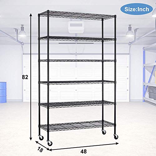 6 Tier Wire Shelving Unit Metal Industrial Shelving Garage Storage Shelving W/ Wheel, Black Utility Shelf and 2100 LBS Capacity NSF Heavy Duty Height Adjustable Wire Rack( 48 “x 18″ x 82” ) | The Storepaperoomates Retail Market - Fast Affordable Shopping