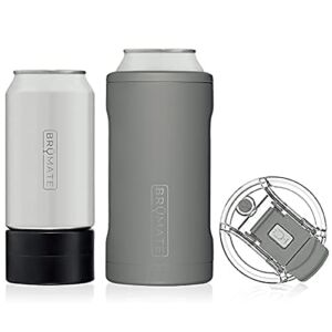 BrüMate HOPSULATOR TRíO 3-in-1 Stainless Steel Insulated Can Cooler, Works With 12 Oz, 16 Oz Cans And As A Pint Glass (Matte Gray)