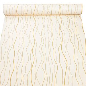 HOYOYO 17.8 x 118 Inches Self-Adhesive Liner Paper, Removable Shelf Liner Wall Stickers Dresser Drawer Peel Stick Kitchen Home Decor, Gold Wave Stripe