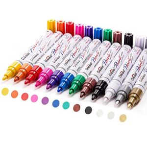 Paint Pens Paint Markers on Almost Anything Never Fade Quick Dry and Permanent, Oil-Based Waterproof Paint Marker Pen Set for Rocks Painting, Wood, Fabric, Plastic, Canvas, Glass, Mugs, DIY Craft
