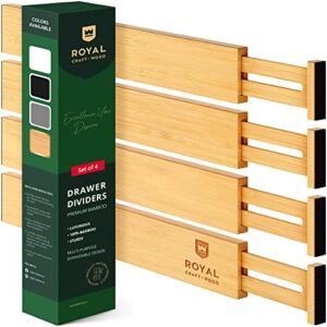 ROYAL CRAFT WOOD Adjustable Bamboo Drawer Dividers Organizers (17″ – 21.5″) – Expandable Drawer Organization Separators for Kitchen, Clothes, Bedroom, 4-Pack, (Natural)