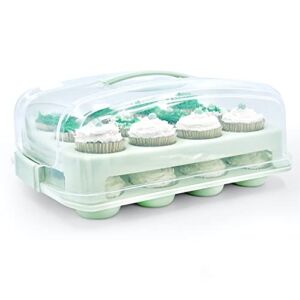 Top Shelf Elements Cupcake Carrier, Fashionable Green Cupcake Holder Carries 24 Standard-Size Cupcakes, Durable Muffin Traveler Two Tier Stand and Reusable Cupcake Box