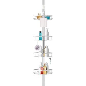 Rosefray Shower Caddy Tension Pole , 304 Stainless Steel Corner Shower Shelf with 4 Big Adjustable Baskets, 6 hooks, Adjustable Height from 3.7 to 9ft