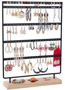 JAZUIHA Earrings Organizer 5-Layer 100 Holes Ear Stud Holder Earring Display Stand Wooden Base Jewelry Organizer for Hanging earrings (black)