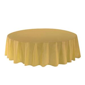 Allgala 6-Pack Premium Plastic Table Cover Medium Weight Disposable Tablecloth-6PK Round 84″-Gold-TC58603