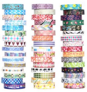 48 Rolls Washi Tape Set – 8mm Wide Decorative Masking Tape, Colorful Flower Style Design for DIY Craft Scrapbooking Gift Wrapping