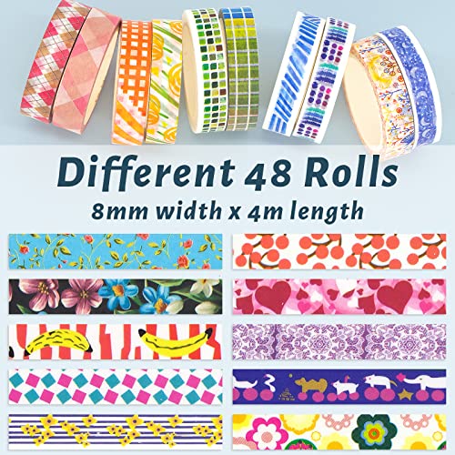48 Rolls Washi Tape Set – 8mm Wide Decorative Masking Tape, Colorful Flower Style Design for DIY Craft Scrapbooking Gift Wrapping | The Storepaperoomates Retail Market - Fast Affordable Shopping