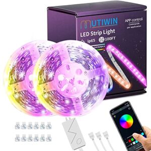 100ft Waterproof LED Strip Lights with App, SMD 5050 RGB Color Changing Music Sync Control LED Lights for Bedroom, Living Room, Dorms, Room Decor, Christmas