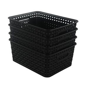 Morcte Black Plastic Storage Basket Bins Organizer, 4-Pack