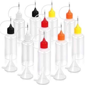 10 PCS Precision Tip Applicator Bottle, FANDAMEI 5 Color Glue Applicator Bottle with 5PCS Mini Funnel, 30ml/1 Ounce Fine Needle Tip Squeeze Bottle for Alcohol Ink DIY Quilling Craft Acrylic Painting