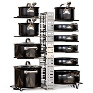GeekDigg Pot and Pan Organizer for Cabinet, Extensible and Length Adjustable Lid Rack for Kitchen Counter and Cabinet, Lid Organizer for 10+ Pots and Pans with 6 DIY Methods (Silver)