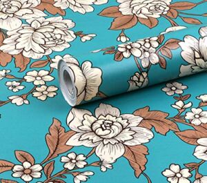 Blue Floral Decorative Adhesive Paper Shelf Liner Peel and Stick Wallpaper for Kitchen Cabinets Drawers Countertops 17.7inch by 100inch (Blue)