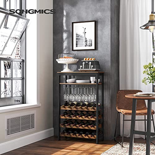 SONGMICS 24-Bottle Freestanding Wine Rack, Wine Storage Display Shelves with Tabletop and Glass Holder, Bar Rack with Bottle Holder for Kitchen Bar Dining Room, Rustic Brown and Black UKWR028B01 | The Storepaperoomates Retail Market - Fast Affordable Shopping