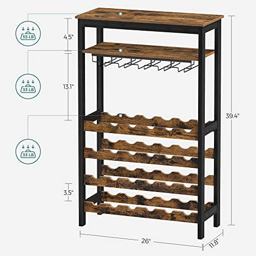 SONGMICS 24-Bottle Freestanding Wine Rack, Wine Storage Display Shelves with Tabletop and Glass Holder, Bar Rack with Bottle Holder for Kitchen Bar Dining Room, Rustic Brown and Black UKWR028B01 | The Storepaperoomates Retail Market - Fast Affordable Shopping
