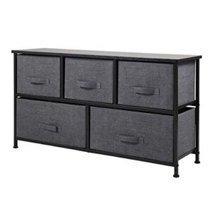 Wide Drawer Dresser Storage Organizer 5-Drawer Closet Shelves Fabric Storage Chest for Bedroom,Hallway, Entryway, Closets, Nurseries Sturdy Steel Frame Wood Top with Easy Pull Handle, Black