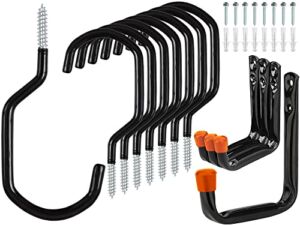 Etoolia 12 Pack Heavy Duty Garage Storage Utility Hooks – Bike Hooks for Garage Wall and Ceiling – Garage Hooks for Hanging Bicycle, Ladder, Hose, Cords, and Garden Tools (8X Screw-in + 4X J Hooks)