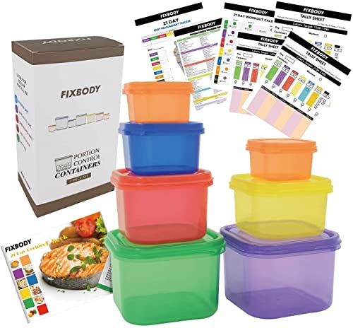 FIXBODY 7PCS Portion Control Containers, Color-Coded Labeled, 21 Day Lose Weight System (Use Guide, 21 Day Tracker and Recipe Ebook Include) | The Storepaperoomates Retail Market - Fast Affordable Shopping