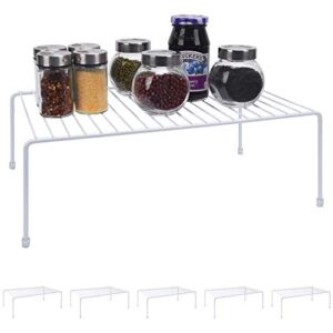 Set of 6 – Kitchen Storage Shelf Rack – Large (16.1 x10.2 Inch) /Plastic Feet – Steel Metal – Rust Resistant Finish – Cups, Dishes, Cabinet & Pantry Organization – Kitchen ( White)