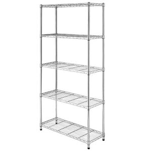 WEI WEI GLOBAL 5-Tier Metal Wire Shelving Unit, NSF Certified Adjustable Utility Storage Standing Rack Organizer Cabinet for Garage Laundry Bathroom Kitchen Closet-35 L x 14″ W x 71″ H, Silver
