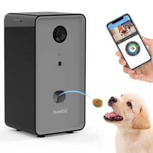 Iseebiz Dog Cat Camera Treat Dispenser, 1080P Night Vision Pet Cam, App Control Tossing, 2 Way Audio Chat Listen, Suction Cup, Multi Devices Login, Compatible with Alexa, Play with Your Dogs and Cats