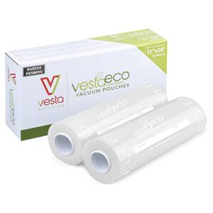 VestaEco Commercially Compostable Vacuum Seal Rolls – Embossed – 2 Vacuum Seal Rolls – 11 Inches x 20 Feet