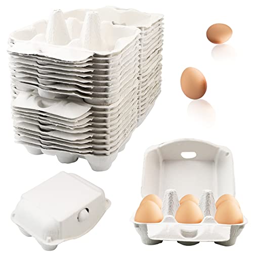 SKPPC 20 Pack White Empty Egg Cartons Pulp Fiber Egg Tray Holder, Each Holds 6 Eggs, Pulp Egg Containers for Family, Farm, Market, Camping, Picnic, Travel | The Storepaperoomates Retail Market - Fast Affordable Shopping