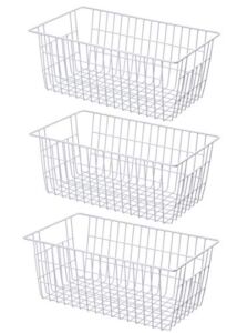 SANNO Large Freezer Baskets Metal Storage Organizer Bin Basket Wire Storage Basket for Kitchen Pantry Bathroom Set of 3 Large Metal Farmhouse Food Fruit Produce Organizer Bins